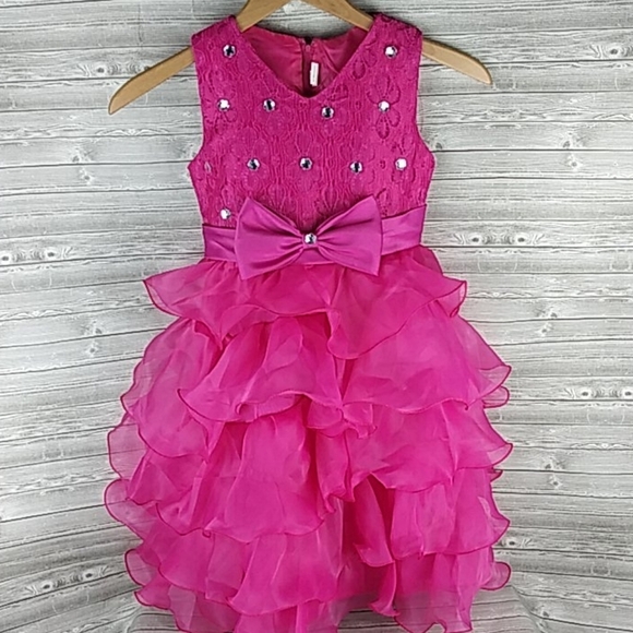 unknown Other - Tier Ruffled fuchsia gemstone gown dress